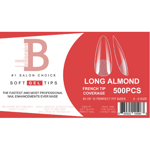 Billionaire Soft Gel Tips Box Nail False Fake Long Almond - 550pcs