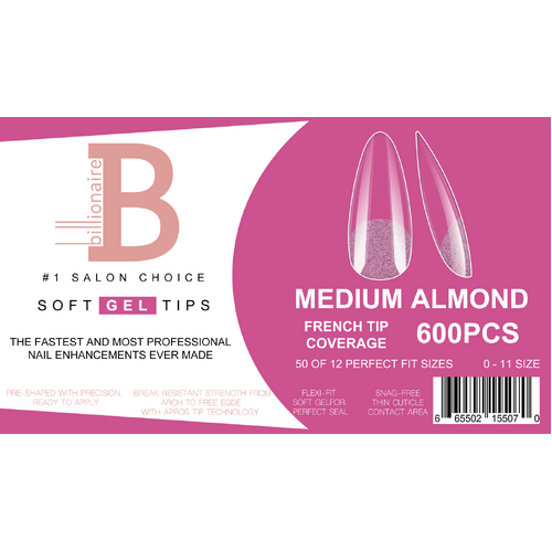 Billionaire Soft Gel Tips Box Nail False Fake Meidum Almond - 550pcs
