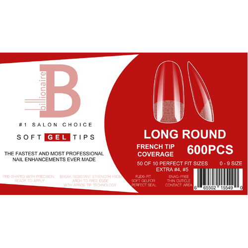 Billionaire Soft Gel Tips Box Nail False Fake Long Round - 550pcs