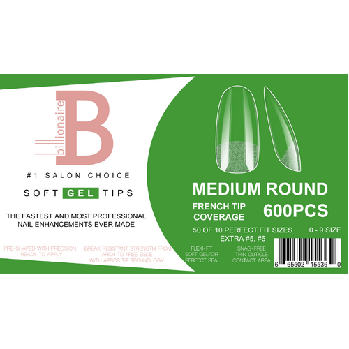 Billionaire Soft Gel Tips Box Nail False Fake Medium Round - 550pcs