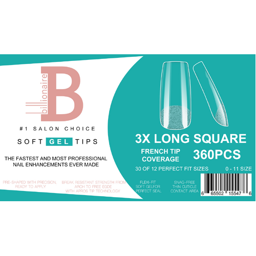Billionaire Soft Gel Tips Box Nail False Fake 3 Extra Long Square - 550pcs
