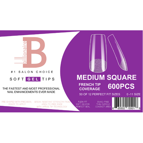 Billionaire Soft Gel Tips Box Nail False Fake Medium Square - 550pcs