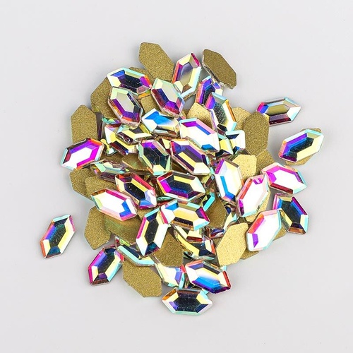 Rhinestone Diamond Crystal AB Gold Elongated Hexagon Shape 4x8mm 144pcs