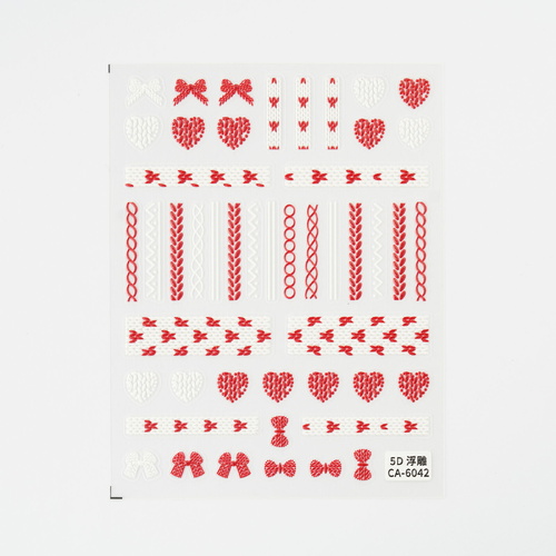 Nail art Stickers White & Red of Heart & Ribbon mixed