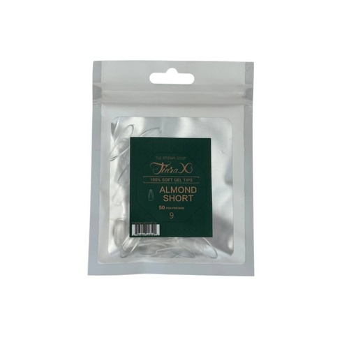 TiaraX - Gel X Soft Tips Nails Clear - Almond Short - Refill Tip Bags Size #9 50pcs