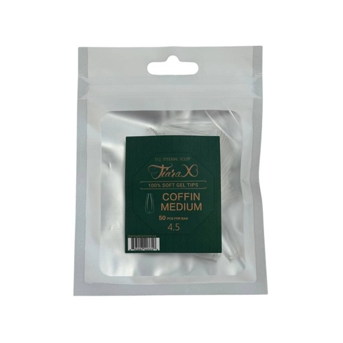 TiaraX - Gel X Soft Tips Nails Clear - Coffin Medium - Refill Tip Bags Size #4.5 50pcs