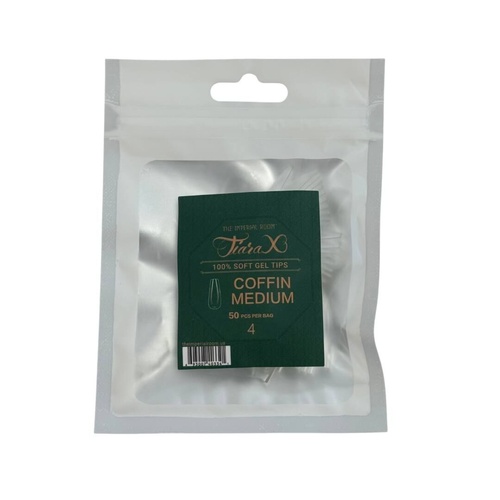 TiaraX - Gel X Soft Tips Nails Clear - Coffin Medium - Refill Tip Bags Size #4 50pcs