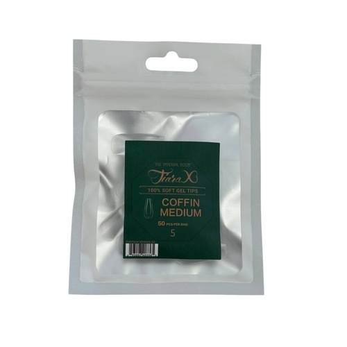 TiaraX - Gel X Soft Tips Nails Clear - Coffin Medium - Refill Tip Bags Size #5 50pcs
