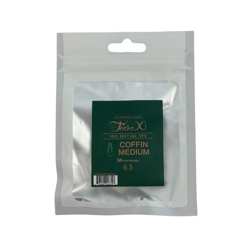 TiaraX - Gel X Soft Tips Nails Clear - Coffin Medium - Refill Tip Bags Size #6.5 50pcs