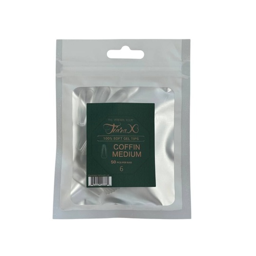 TiaraX - Gel X Soft Tips Nails Clear - Coffin Medium - Refill Tip Bags Size #6 50pcs