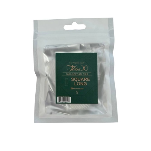TiaraX - Gel X Soft Tips Nails Clear - Square Long - Refill Tip Bags Size #5 50pcs