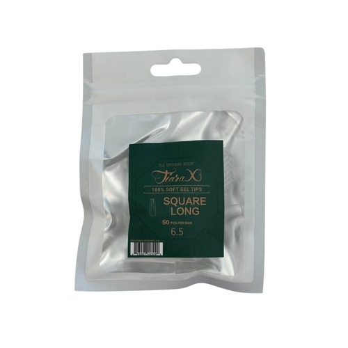 TiaraX - Gel X Soft Tips Nails Clear - Square Long - Refill Tip Bags Size #6.5 50pcs