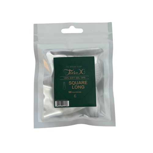 TiaraX - Gel X Soft Tips Nails Clear - Square Long - Refill Tip Bags Size #6 50pcs