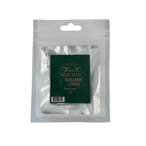 TiaraX - Gel X Soft Tips Nails Clear - Square Long - Refill Tip Bags Size #8 50pcs