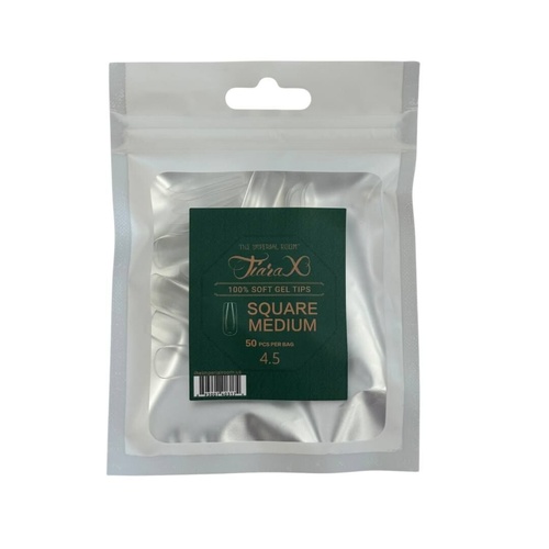TiaraX - Gel X Soft Tips Nails Clear - Square Medium - Refill Tip Bags Size #4.5 50pcs