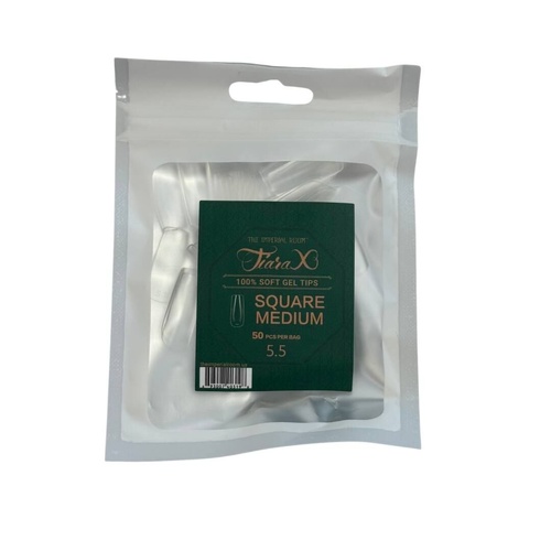 TiaraX - Gel X Soft Tips Nails Clear - Square Medium - Refill Tip Bags Size #5.5 50pcs
