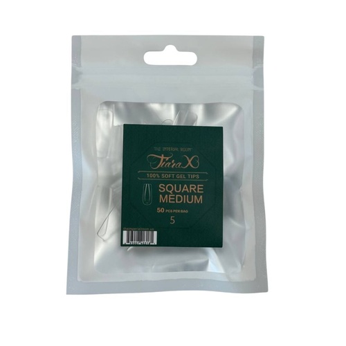 TiaraX - Gel X Soft Tips Nails Clear - Square Medium - Refill Tip Bags Size #5 50pcs