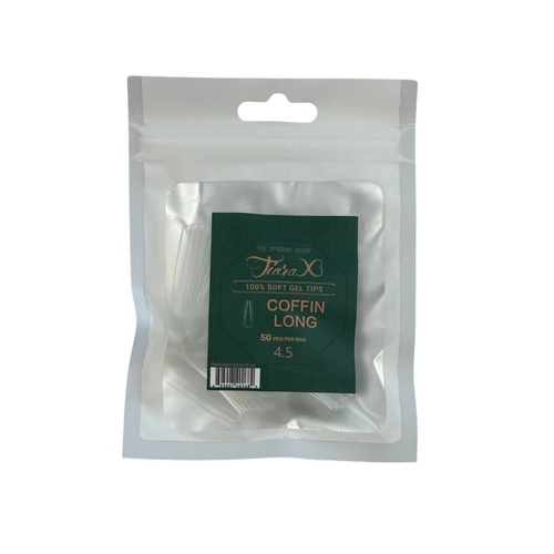 TiaraX - Gel X Soft Tips Nails Clear - Coffin Long - Refill Tip Bags Size #4.5 50pcs