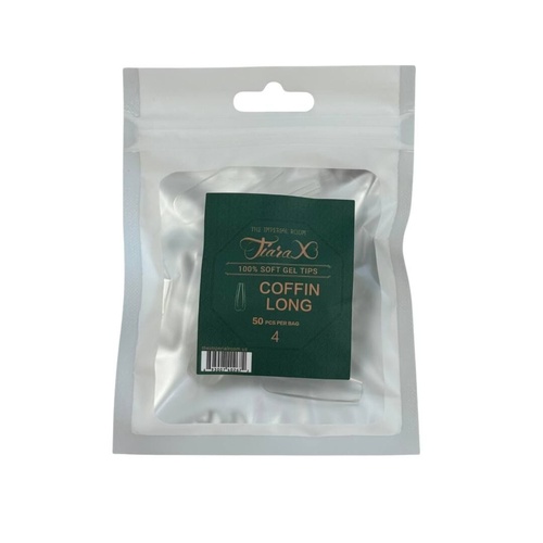 TiaraX - Gel X Soft Tips Nails Clear - Coffin Long - Refill Tip Bags Size #4 50pcs