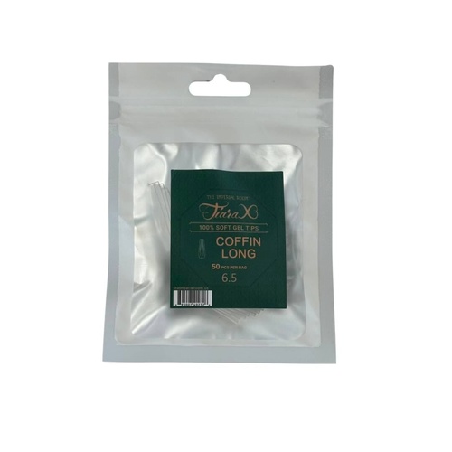 TiaraX - Gel X Soft Tips Nails Clear - Coffin Long - Refill Tip Bags Size #6.5 50pcs