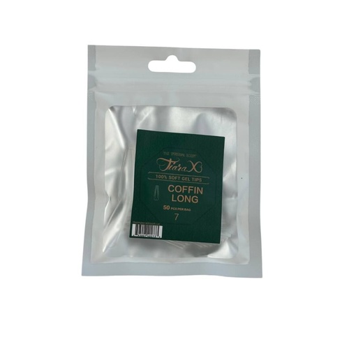 TiaraX - Gel X Soft Tips Nails Clear - Coffin Long - Refill Tip Bags Size #7 50pcs