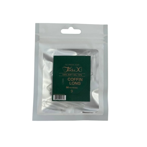 TiaraX - Gel X Soft Tips Nails Clear - Coffin Long - Refill Tip Bags Size #9 50pcs