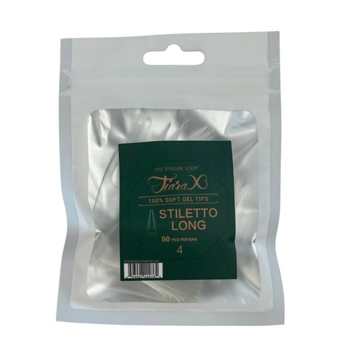 TiaraX - Gel X Soft Tips Nails Clear - Stiletto Long - Refill Tip Bags Size #4 50pcs