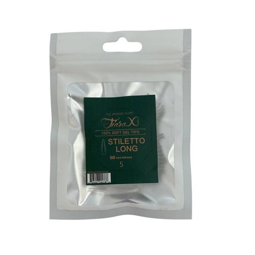 TiaraX - Gel X Soft Tips Nails Clear - Stiletto Long - Refill Tip Bags Size #5 50pcs